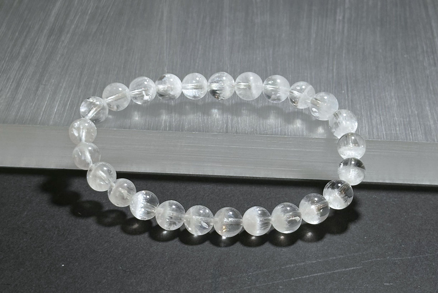 7.5mm+, Certified Natural White Phantom Quartz Beads Bracelet ,Treasure Bowl White Phantom Quartz Bracelet, 天然纯白无杂聚宝盆白幽灵手串