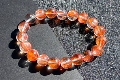 10.3mm+, Certified Natural Top Grade Fanta Hematoid Quartz Bead Bracelet, Fire Quartz bracelet, 天然顶级大闪片芬达橙胶花水晶手串