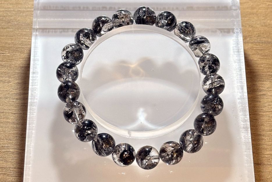 9mm+, Certified Natural High Grade Herkimer Diamond Round Beads Bracelet, Herkimer Diamond Bracelet, 天然最高级黑武士闪灵钻圆珠手串