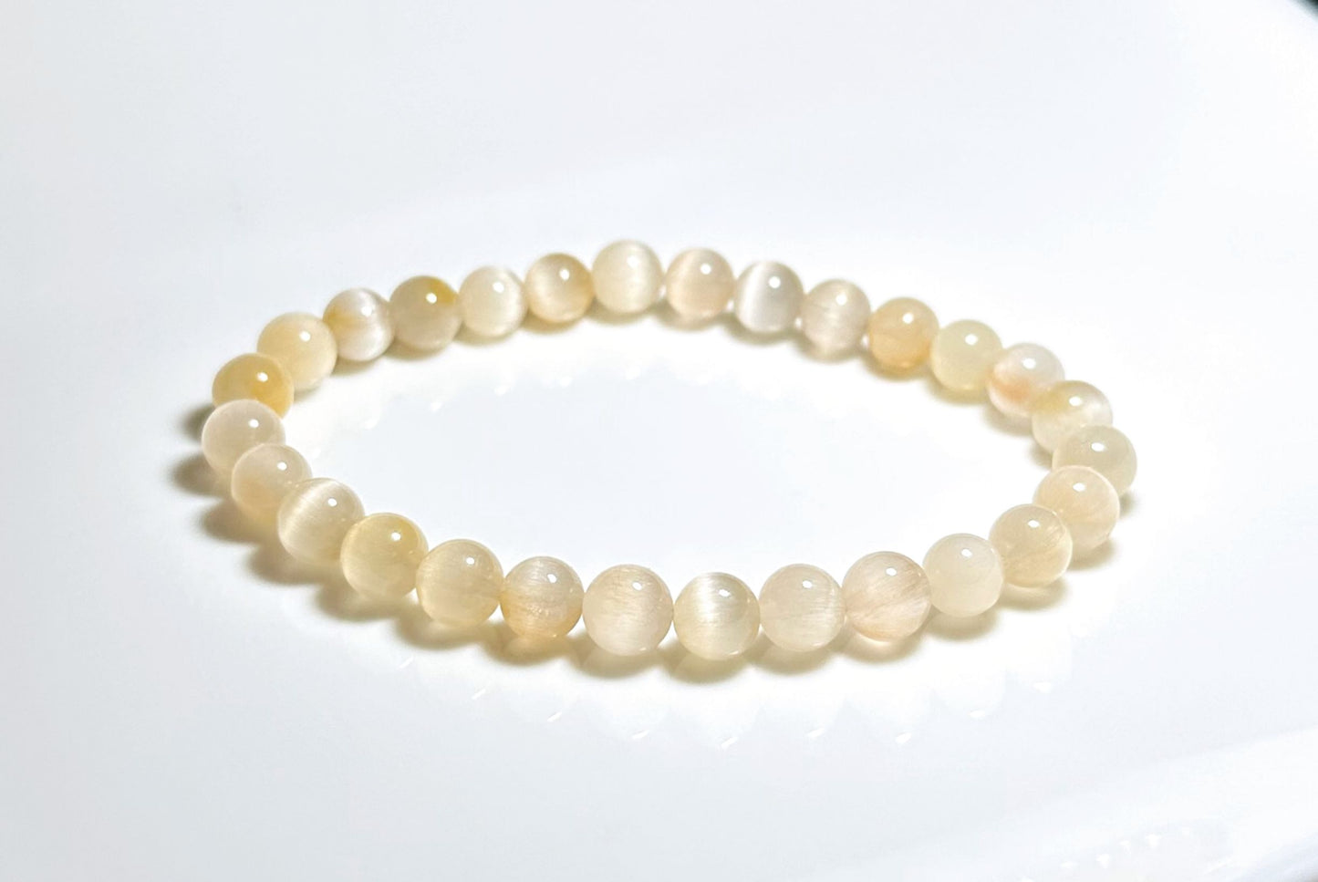 6.5mm+, Certified Top Grade Natural Cream White Rabbit Hair Quartz Bracelet, Cat Eye Rabbit Hair Rutile Quartz Bracelet, 天然收藏级猫眼灰白兔毛手串