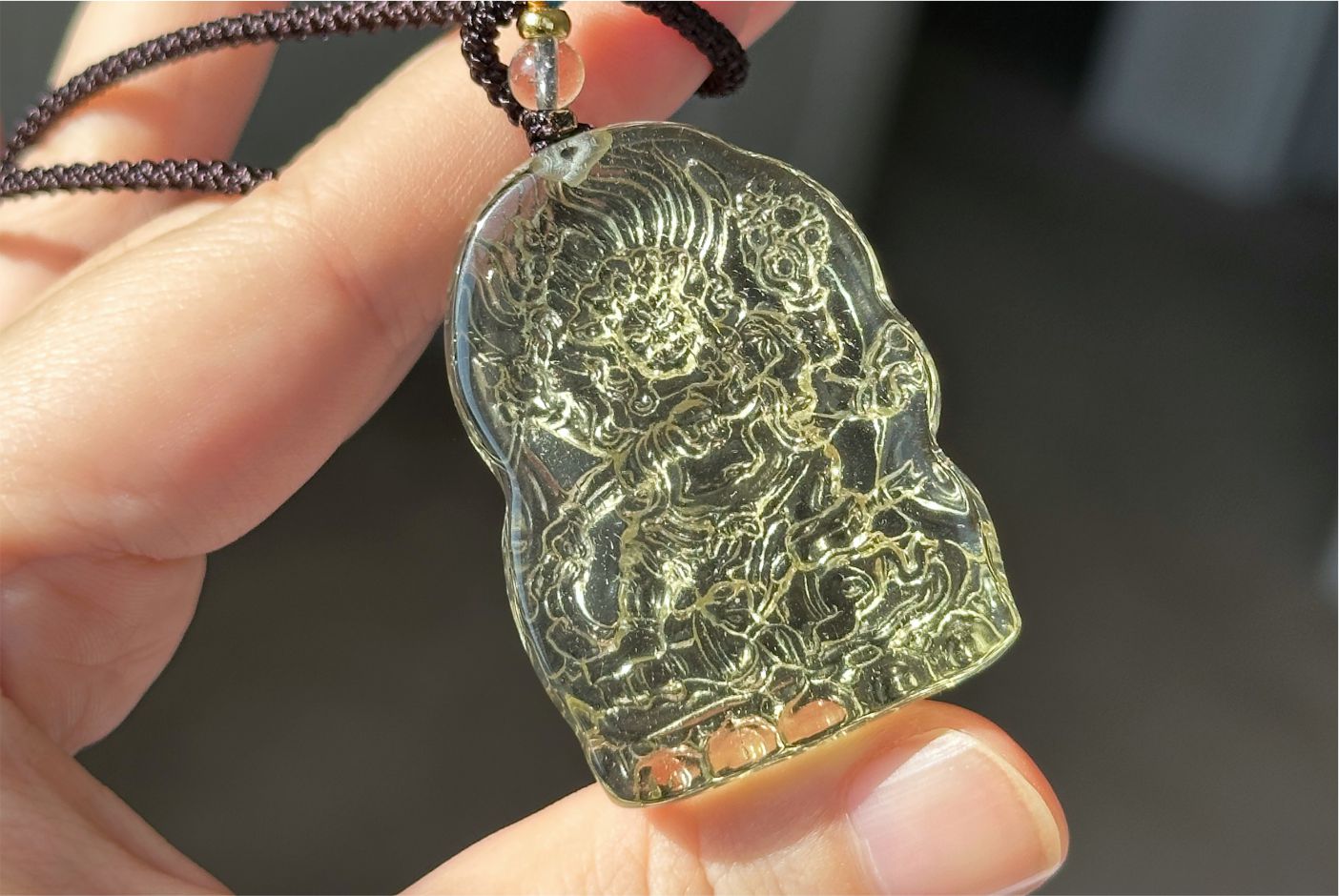 22.946 grams, Natural Top Grade High Clarity Authentic Libyan Desert Glass Tektite Carved Mahakala Pendant, 天然透体利比亚陨石雕刻大黑天吊坠