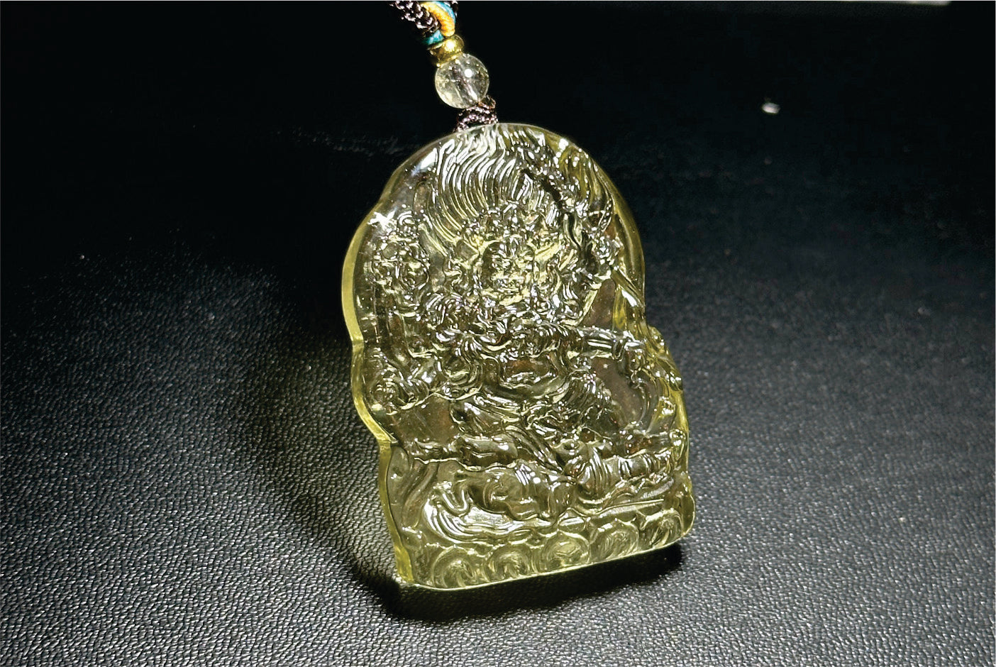 22.946 grams, Natural Top Grade High Clarity Authentic Libyan Desert Glass Tektite Carved Mahakala Pendant, 天然透体利比亚陨石雕刻大黑天吊坠