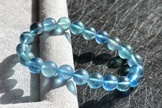 9mm+, Certified Natural Blue Aquamarine Bracelets, High Clarity Deep Blue Aquamarine, 天然高冰透海蓝宝手串