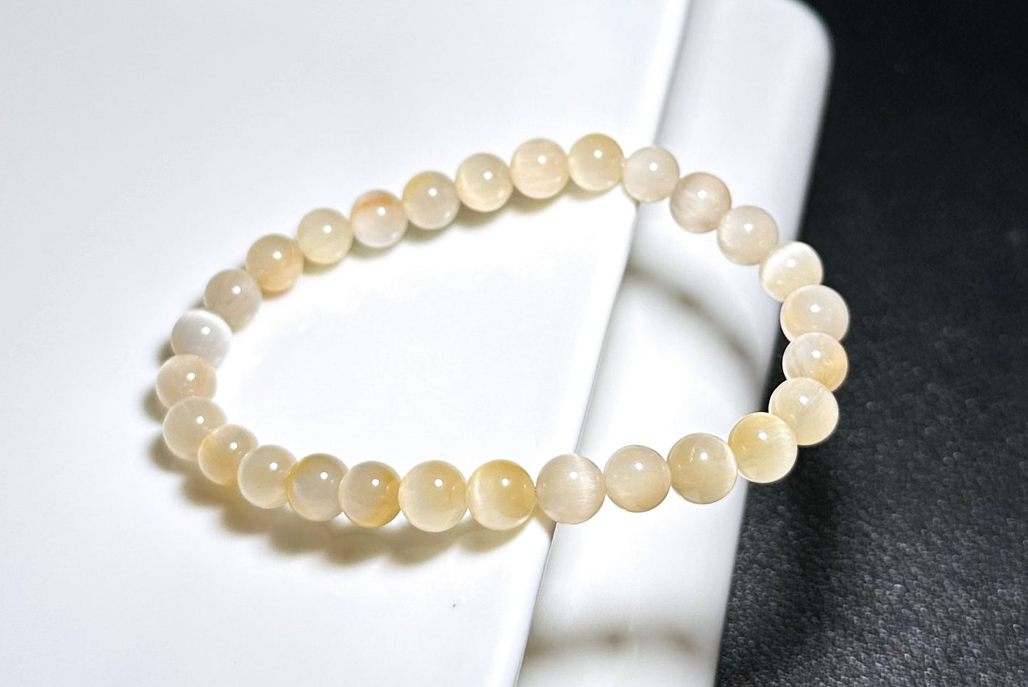 6.5mm+, Certified Top Grade Natural Cream White Rabbit Hair Quartz Bracelet, Cat Eye Rabbit Hair Rutile Quartz Bracelet, 天然收藏级猫眼灰白兔毛手串