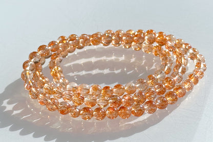 5.5mm+, Certified Collection Grade Natural Orange Golden Sunstone multi Wraps bracelet, Top Grade Sunstone bracelet, 天然收藏级白水体+爆闪大闪片金太阳石多圈