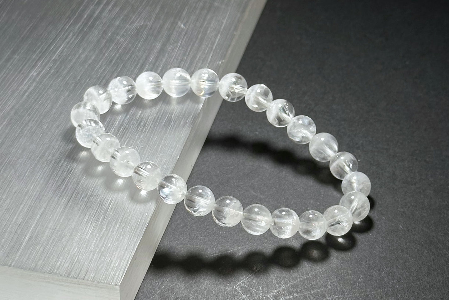 7.5mm+, Certified Natural White Phantom Quartz Beads Bracelet ,Treasure Bowl White Phantom Quartz Bracelet, 天然纯白无杂聚宝盆白幽灵手串
