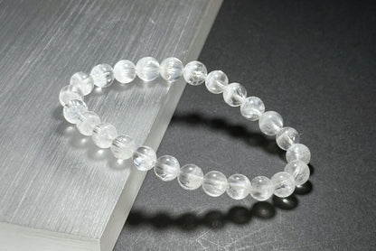 7.5mm+, Certified Natural White Phantom Quartz Beads Bracelet ,Treasure Bowl White Phantom Quartz Bracelet, 天然纯白无杂聚宝盆白幽灵手串