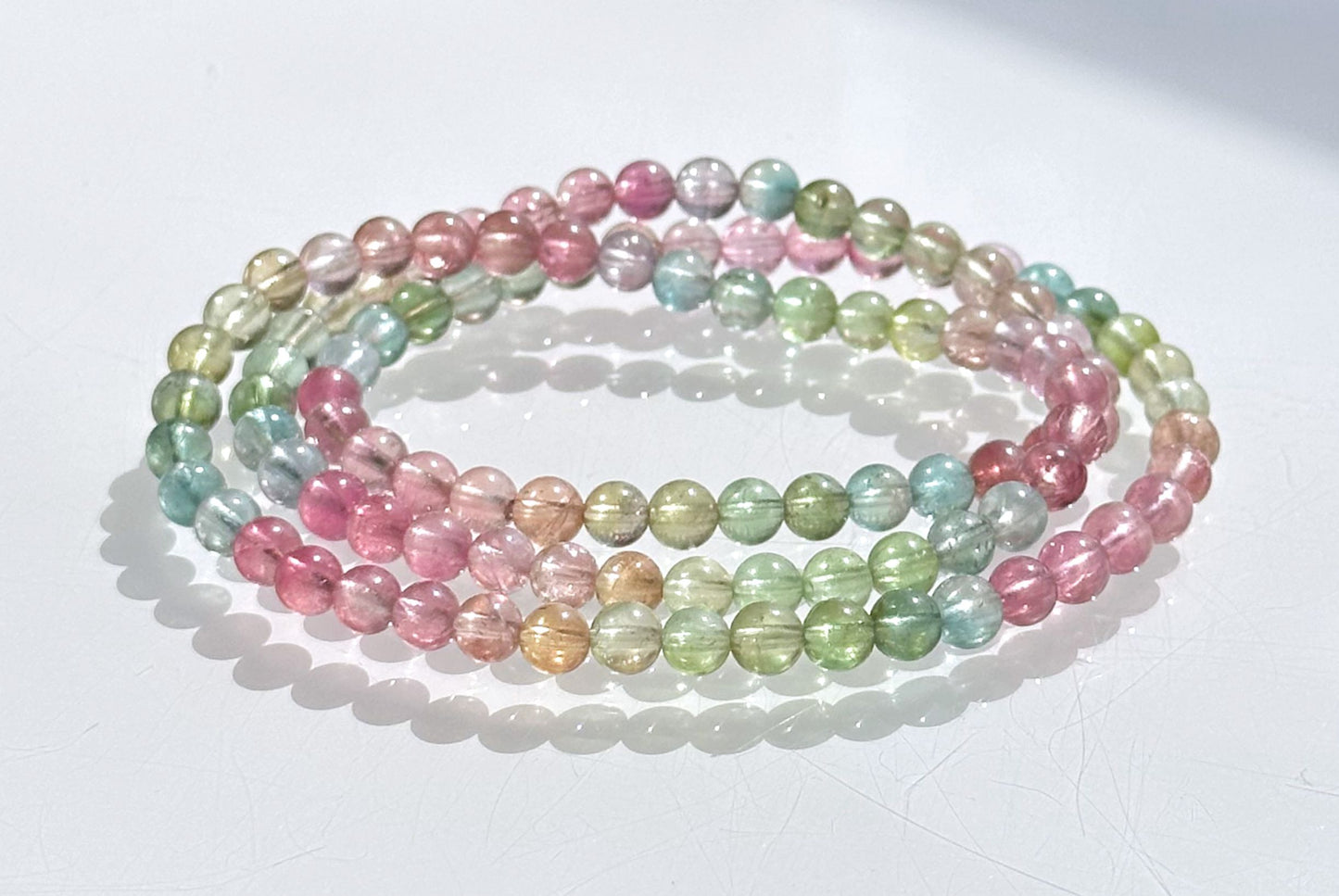 5mm+, Certified Natural Macaron High Clarity Three Wraps Tourmaline Bracelet, High Grade Rainbow Tourmaline Bracelet, 天然仙女马卡龙色玻璃体碧玺手串