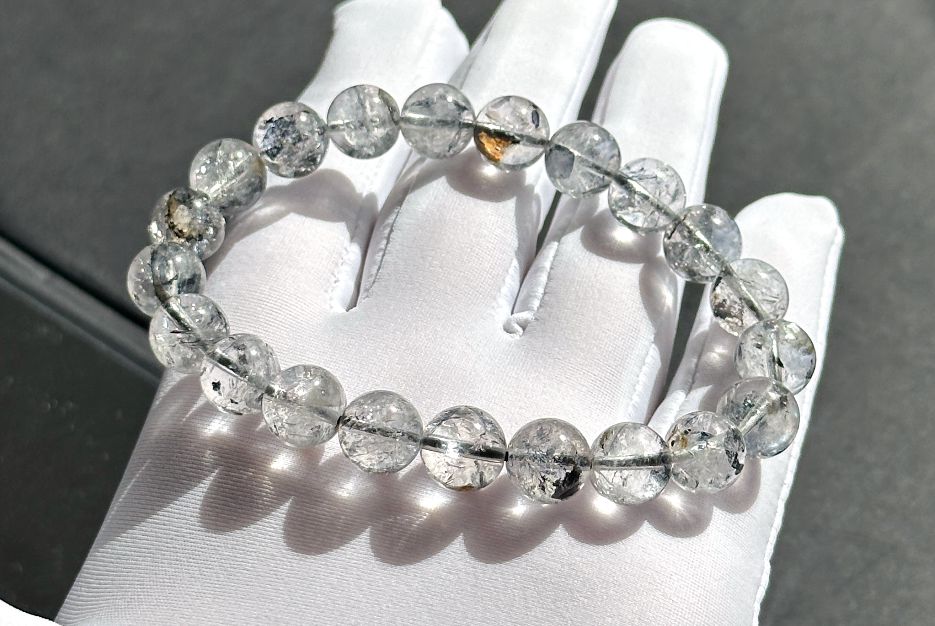 9.5mm, Natural Herkimer Diamond Round Beads Bracelet, Herkimer Diamond Bracelet, 天然闪灵钻圆珠手串