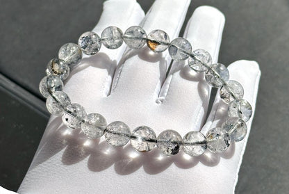 9.5mm, Natural Herkimer Diamond Round Beads Bracelet, Herkimer Diamond Bracelet, 天然闪灵钻圆珠手串