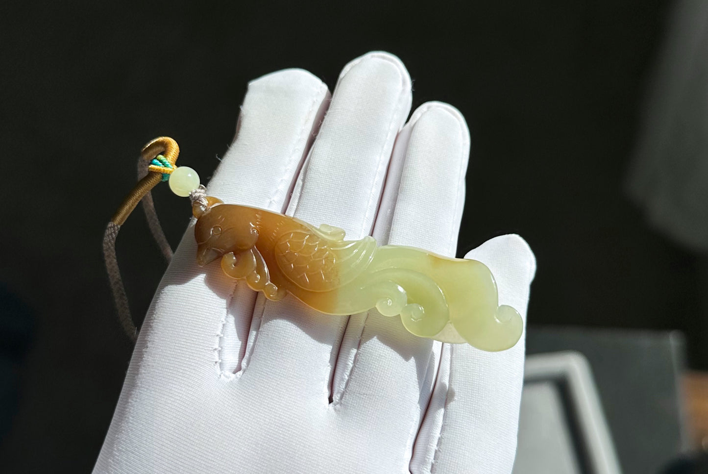 Certified Natural Sugar Brown and Yellow Nephrite Jade Hand-Carved Phoenix Pendant, 天然若羌黄口带糖手工雕刻凤凰吊坠