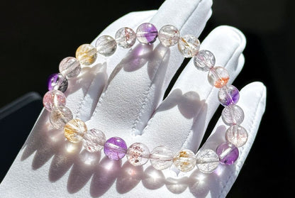 8mm+, Certified Natural Super Seven Bracelet, Super 7 Quartz Bracelet, 天然超七水晶手串