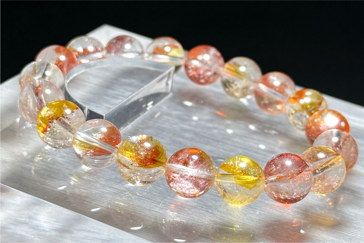 10mm+, Certified Natural Rare High Quality Koi Hematoid Quartz Crystal Beads Bracelet, Natural Hematoid Crystal Bracelet, 天然收藏级锦鲤胶花水晶手串