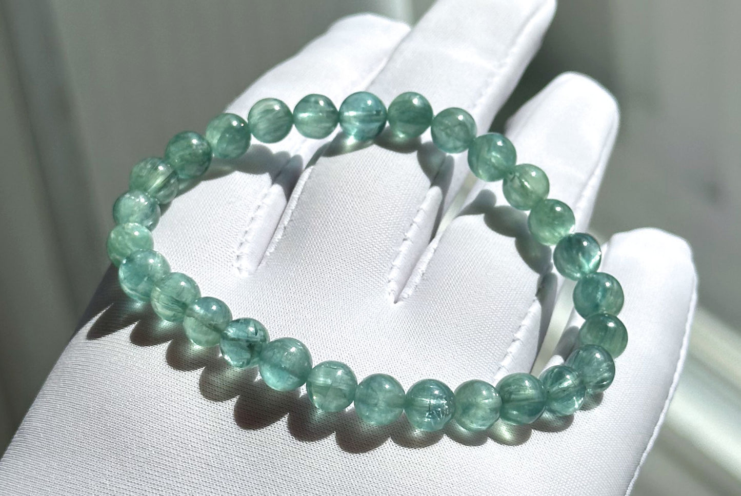 6.5mm, Certified Undyed Icy Transparent Greenish Blue Kyanite Bracelet, Kyanite Bracelet, 稀有透体无烤无染绿蓝晶石