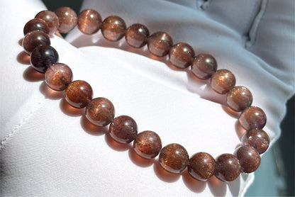 8mm+, Certified Natual Sunstone In Iolite Bracelet, "BLOODSHOT" IOLITE, Natural Cordierite Bracelet,  天然收藏级滴血堇青石金草莓堇青石手串