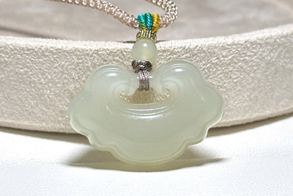 Certified Natural Qingshui Nephrite Jade Carved Lotus Peace Lock Pendant, Jade Lock Pendant, 天然和田玉冰晴水平安锁吊坠