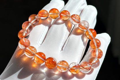 10.3mm+, Certified Natural Top Grade Fanta Hematoid Quartz Bead Bracelet, Fire Quartz bracelet, 天然顶级大闪片芬达橙胶花水晶手串