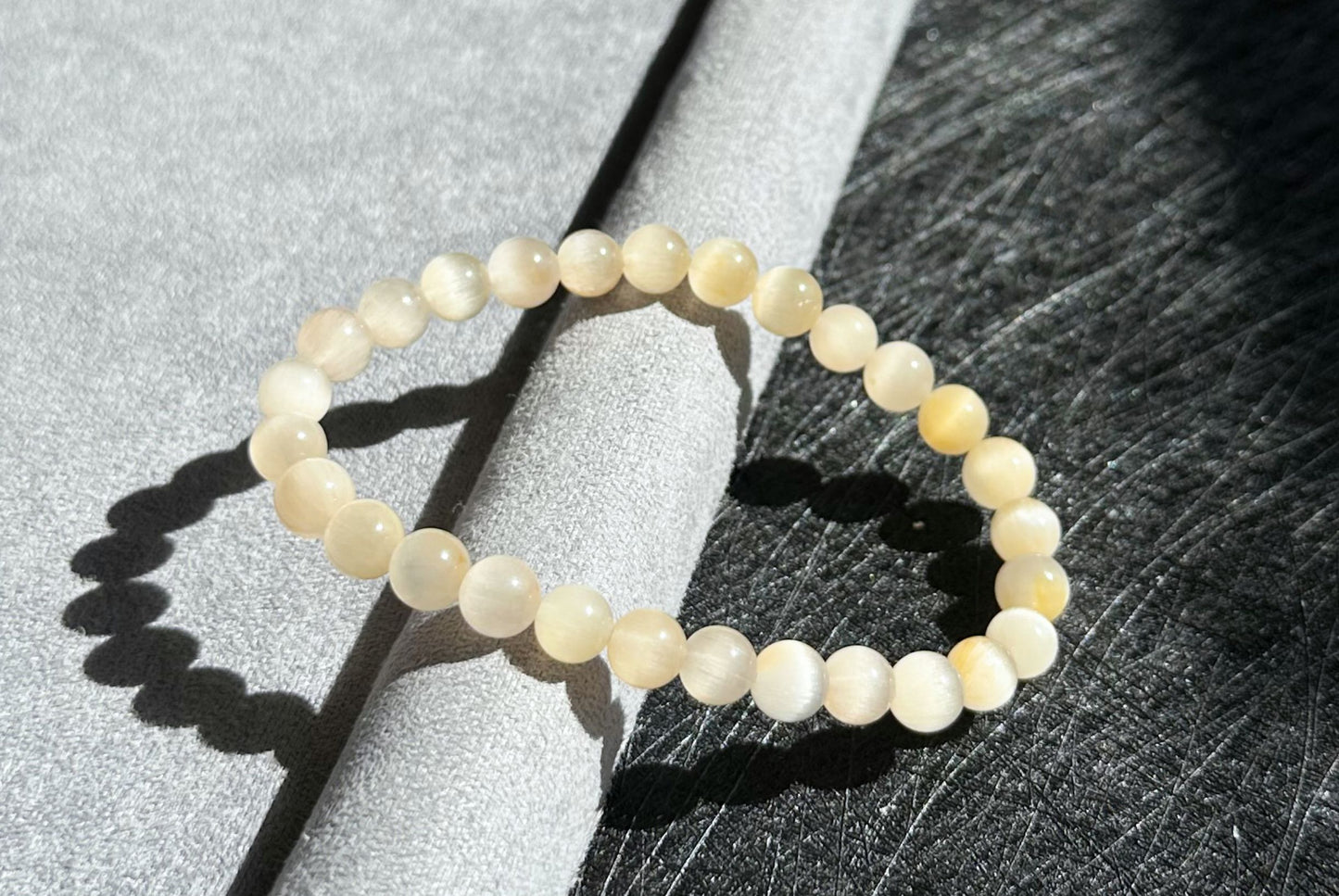 6.5mm+, Certified Top Grade Natural Cream White Rabbit Hair Quartz Bracelet, Cat Eye Rabbit Hair Rutile Quartz Bracelet, 天然收藏级猫眼灰白兔毛手串