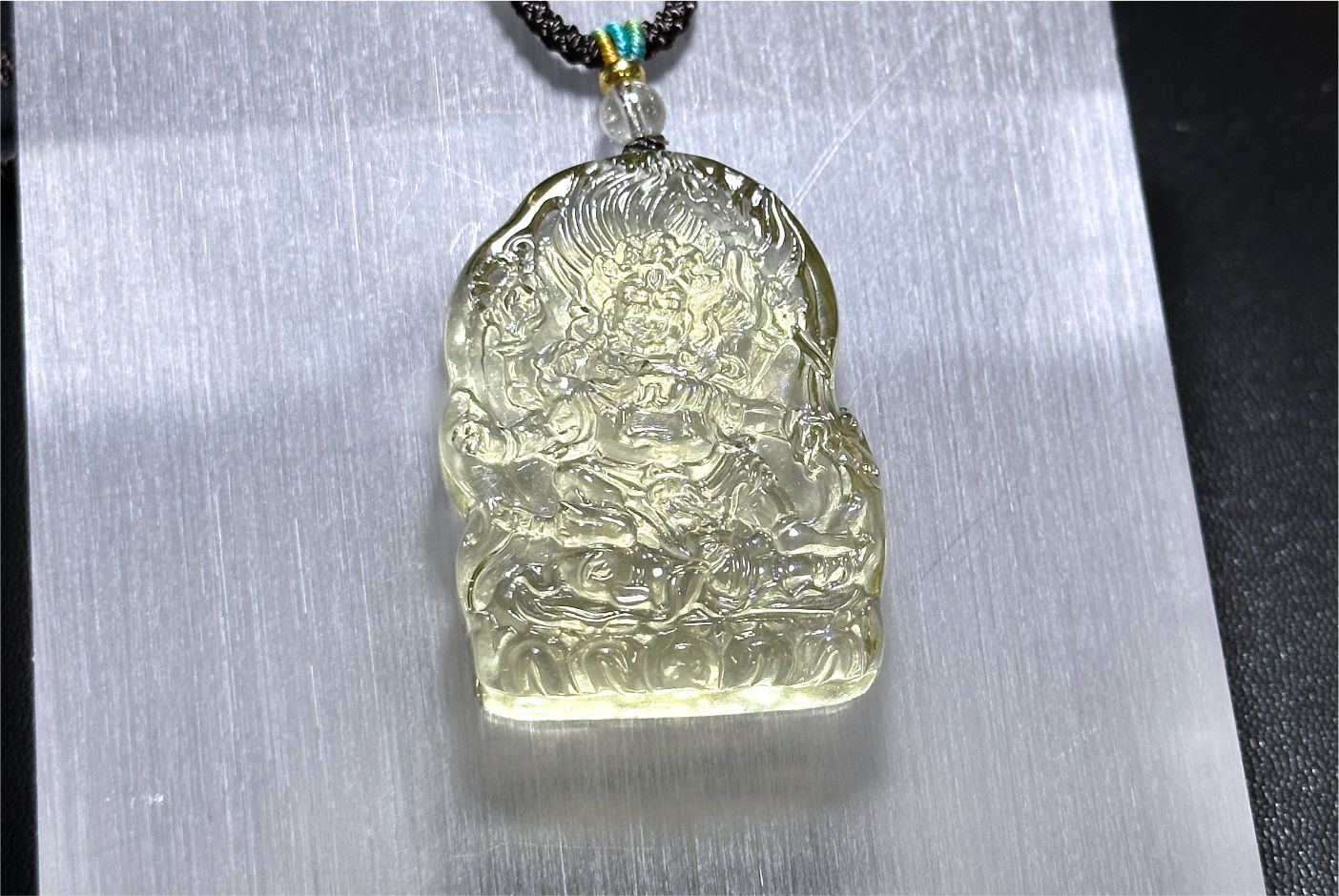 22.946 grams, Natural Top Grade High Clarity Authentic Libyan Desert Glass Tektite Carved Mahakala Pendant, 天然透体利比亚陨石雕刻大黑天吊坠