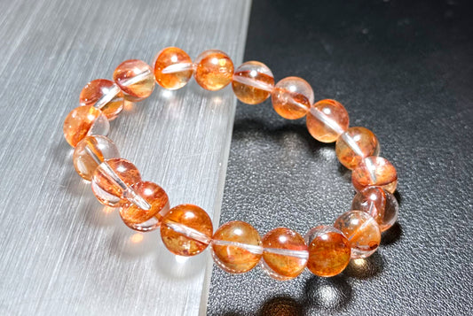 10.3mm+, Certified Natural Top Grade Fanta Hematoid Quartz Bead Bracelet, Fire Quartz bracelet, 天然顶级大闪片芬达橙胶花水晶手串