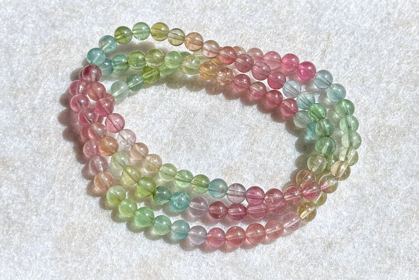 5mm+, Certified Natural Macaron High Clarity Three Wraps Tourmaline Bracelet, High Grade Rainbow Tourmaline Bracelet, 天然仙女马卡龙色玻璃体碧玺手串