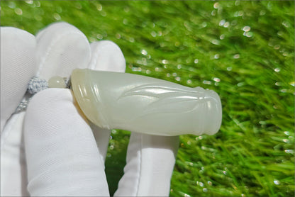 Certified Natural Qiemo Warm White Nephrite Jade Hand-Carved Bamboo Shoot Pendant, 天然且末白和田玉手工雕刻竹节吊坠