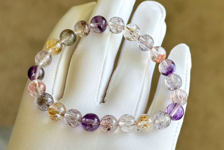8mm+, Certified Natural Super Seven Bracelet, Super 7 Quartz Bracelet, 天然超七水晶手串