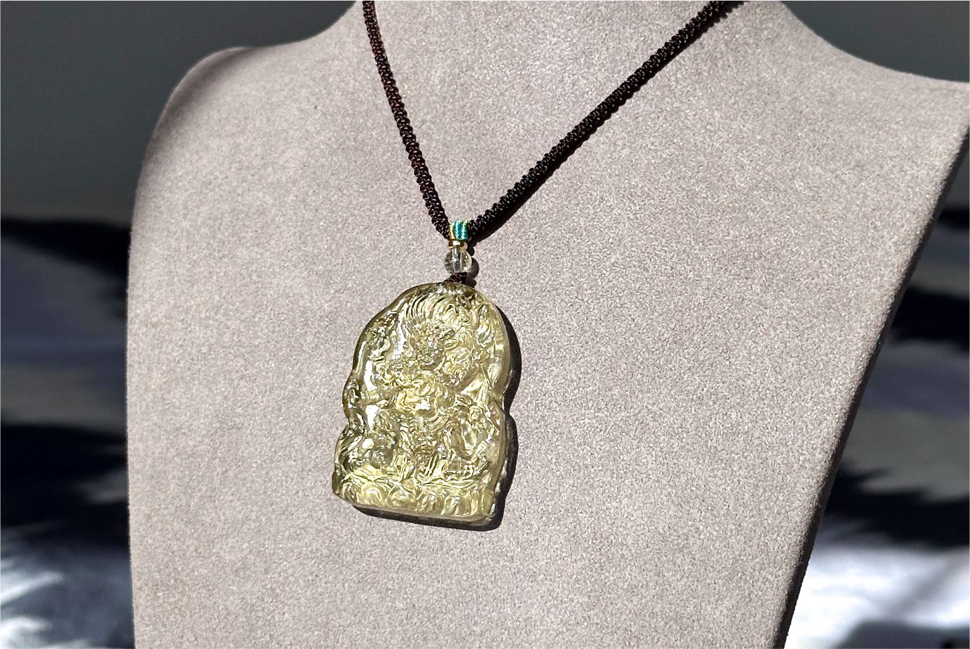 22.946 grams, Natural Top Grade High Clarity Authentic Libyan Desert Glass Tektite Carved Mahakala Pendant, 天然透体利比亚陨石雕刻大黑天吊坠