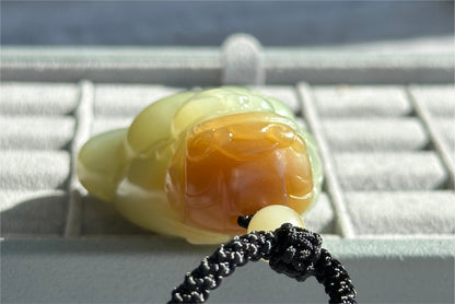 Certified Natural High-Quality Ruoqiang Yellow Nephrite Jade with Sugar Hand-Carved God of Wealth Big Pendant, 天然若羌黄口带糖手工雕刻财神吊坠