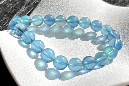 9mm+, Certified Natural Blue Aquamarine Bracelets, High Clarity Deep Blue Aquamarine, 天然高冰透海蓝宝手串