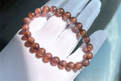 8mm+, Certified Natual Sunstone In Iolite Bracelet, "BLOODSHOT" IOLITE, Natural Cordierite Bracelet,  天然收藏级滴血堇青石金草莓堇青石手串