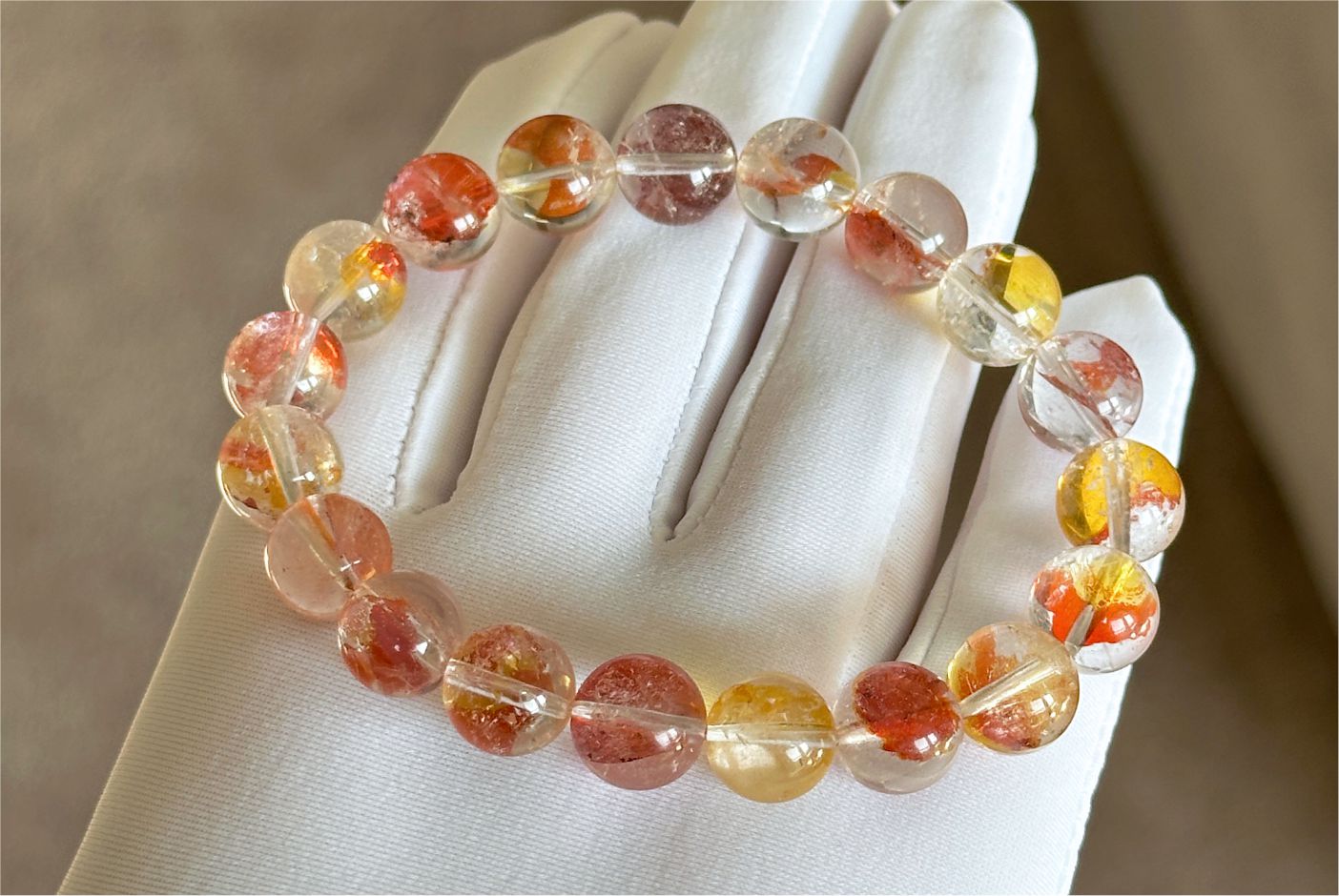 10mm+, Certified Natural Rare High Quality Koi Hematoid Quartz Crystal Beads Bracelet, Natural Hematoid Crystal Bracelet, 天然收藏级锦鲤胶花水晶手串