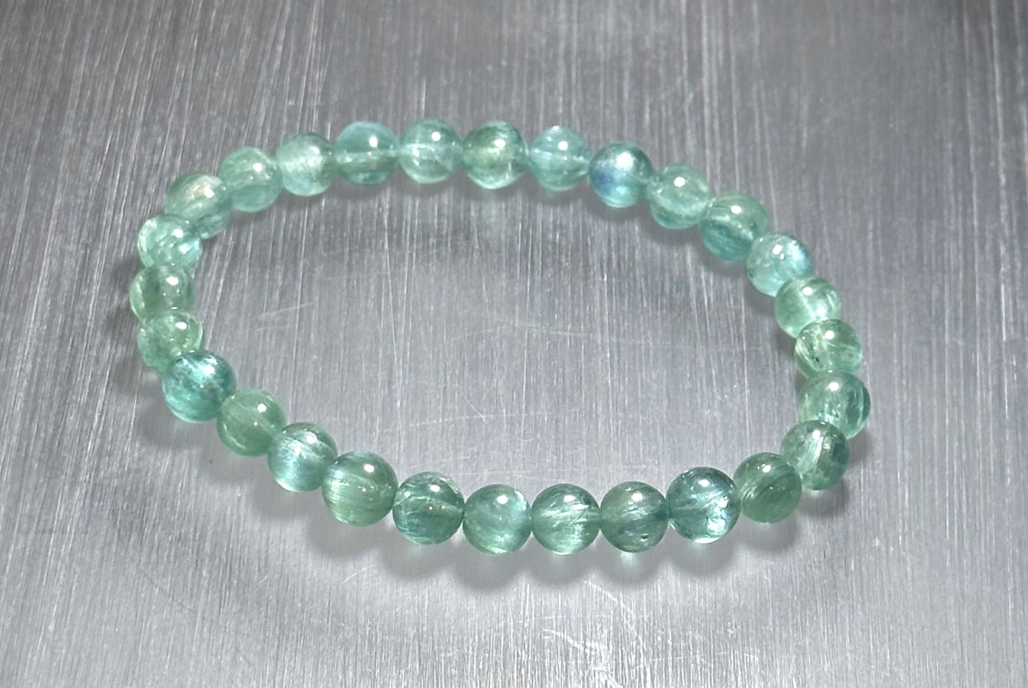 6.5mm, Certified Undyed Icy Transparent Greenish Blue Kyanite Bracelet, Kyanite Bracelet, 稀有透体无烤无染绿蓝晶石
