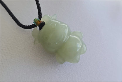 Certified Natural Lake-Green Nephrite Jade Ox Pendant | Small Carved Jade Pendant | 天然湖水绿软玉小牛吊坠
