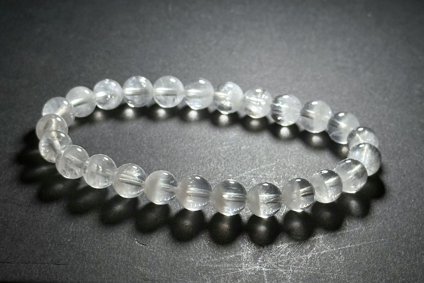 7.5mm+, Certified Natural White Phantom Quartz Beads Bracelet ,Treasure Bowl White Phantom Quartz Bracelet, 天然纯白无杂聚宝盆白幽灵手串