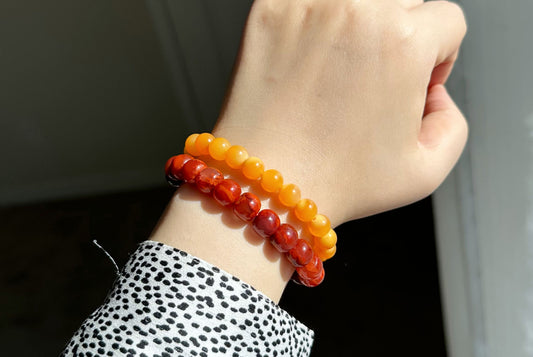 8.5mm+, Natural Myanmar Yellow Agate Bracelet, Fully Jadified Yellow Agate Bracelet, 天然全玉化缅黄手串