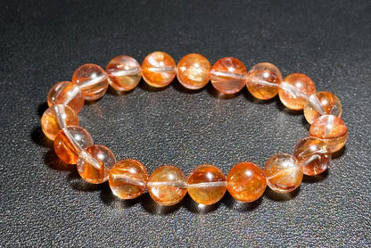 10.3mm+, Certified Natural Top Grade Fanta Hematoid Quartz Bead Bracelet, Fire Quartz bracelet, 天然顶级大闪片芬达橙胶花水晶手串