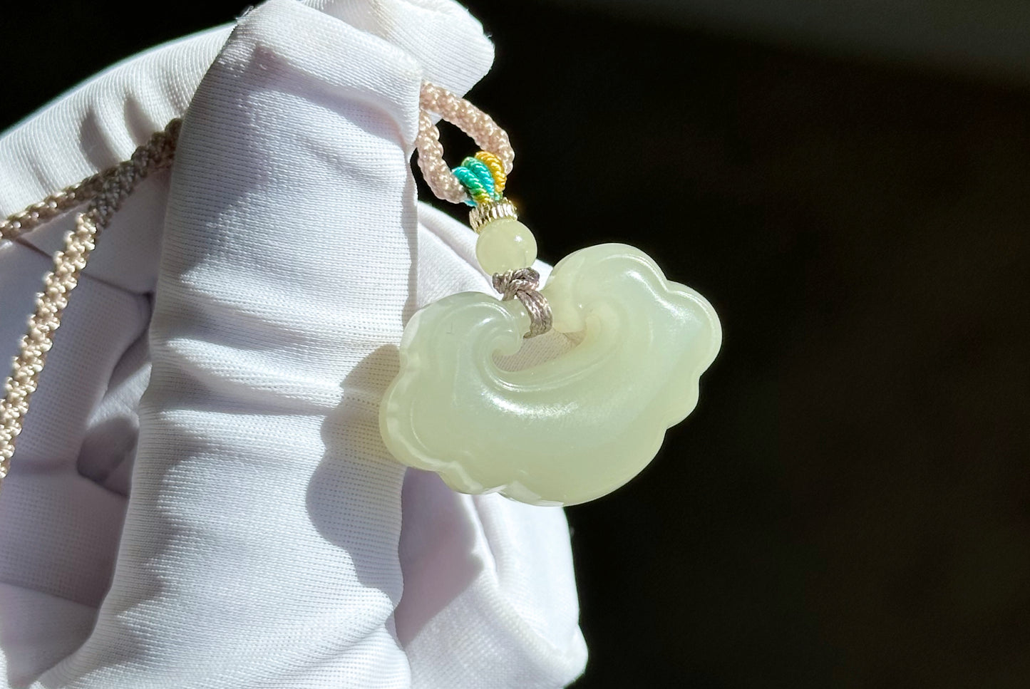 Certified Natural Qingshui Nephrite Jade Carved Lotus Peace Lock Pendant, Jade Lock Pendant, 天然和田玉冰晴水平安锁吊坠