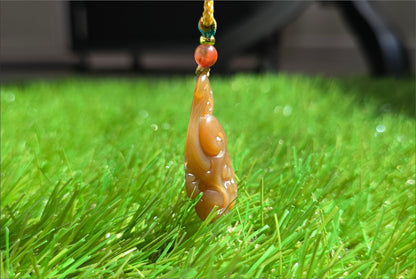 Certified Natural Qiemo Sugar Nephrite Jade Hand-Carved Ruyi Pendant, 天然且末糖手工雕刻如意吊坠