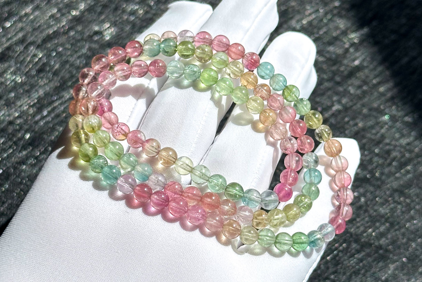 5mm+, Certified Natural Macaron High Clarity Three Wraps Tourmaline Bracelet, High Grade Rainbow Tourmaline Bracelet, 天然仙女马卡龙色玻璃体碧玺手串