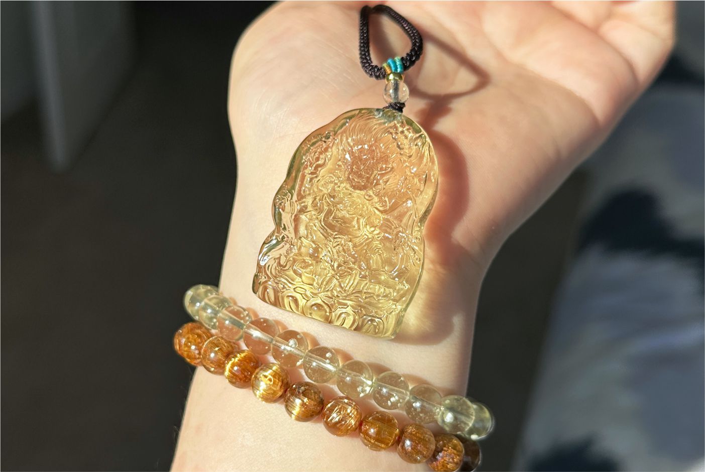 22.946 grams, Natural Top Grade High Clarity Authentic Libyan Desert Glass Tektite Carved Mahakala Pendant, 天然透体利比亚陨石雕刻大黑天吊坠