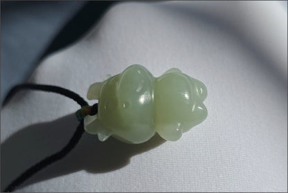 Certified Natural Lake-Green Nephrite Jade Ox Pendant | Small Carved Jade Pendant | 天然湖水绿软玉小牛吊坠