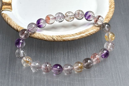 8mm+, Certified Natural Super Seven Bracelet, Super 7 Quartz Bracelet, 天然超七水晶手串