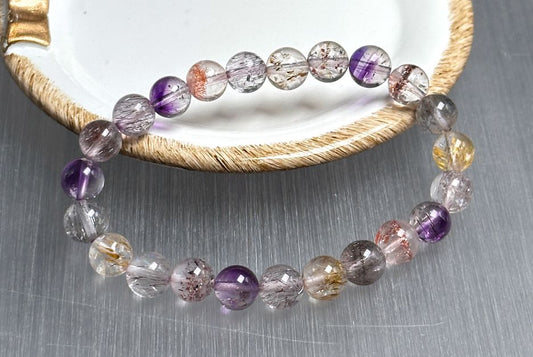 8mm+, Certified Natural Super Seven Bracelet, Super 7 Quartz Bracelet, 天然超七水晶手串