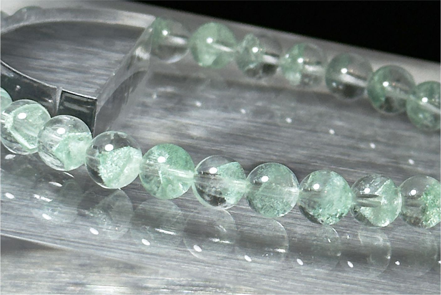 6mm+, Certified Natural Rare Emerald Green Phantom Bead Bracelet, Green Phantom Quartz Bracelet, 稀有天然翠幽灵手串