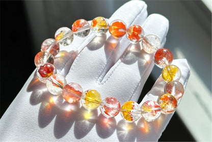 10mm+, Certified Natural Rare High Quality Koi Hematoid Quartz Crystal Beads Bracelet, Natural Hematoid Crystal Bracelet, 天然收藏级锦鲤胶花水晶手串