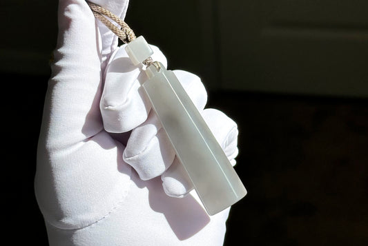Certified Natural Smoky Gray Nephrite Jade Carved Triangle-Bar Pendant, 天然烟灰和田玉吊坠