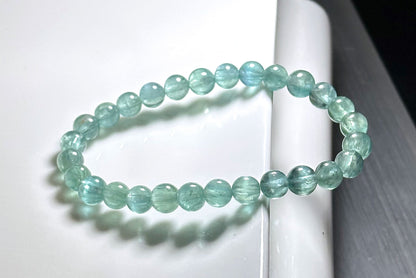 6.5mm, Certified Undyed Icy Transparent Greenish Blue Kyanite Bracelet, Kyanite Bracelet, 稀有透体无烤无染绿蓝晶石