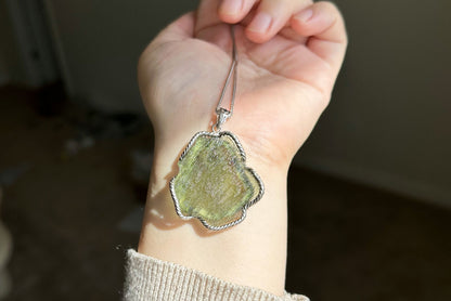 12.27Grams, Authentic Raw Moldavite tektite Silver Warpped Pendant, Real Raw Moldavite Pendant, 天然稀有捷克陨石原石手工包纯银吊坠