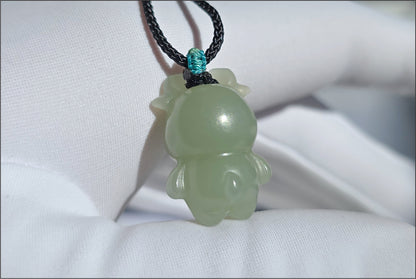 Certified Natural Lake-Green Nephrite Jade Ox Pendant | Small Carved Jade Pendant | 天然湖水绿软玉小牛吊坠